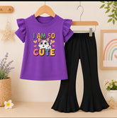 I am so cute purple T-Shirt With Black Flyper Trouser for Kids