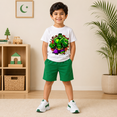 Hulk White shirt with Green Short set For kids