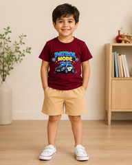 Patrol Mood Maroon shirt with skin Short set For kids