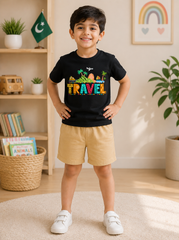 Travel Black shirt with Skin Short set For kids