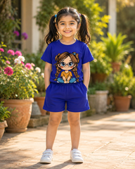 Cute Girl Royal Blue shirt with Royal Blue Short set For kids