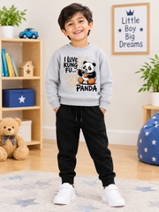 Kunfu Panda Grey Sweatshirt With Black Trouser Set For Kids