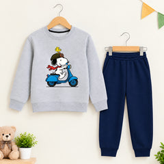 Snoopy Grey Sweatshirt With Navy Blue Trouser Set For Kids