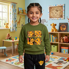 Mufasa Olive Green Sweatshirt With Black Trouser Set For Kids