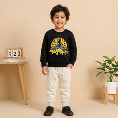 Batman Black Sweatshirt With off white Trouser Set For Kids