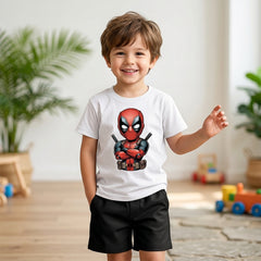 Deadpool white shirt with black Short set For kids
