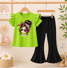 Genz Girl Parrot T-Shirt With Black Flyper Trouser for Kids