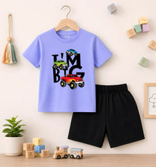 I AM BIG Sky Blue shirt with Black Short Set For Kids