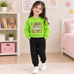 I am so Cute Green Sweatshirt with black trouser For Kids