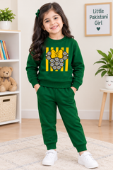 Minnie Flower Green Sweatshirt With green Trouser Set For Kids