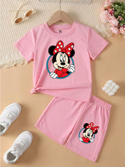 Minine Pink shirt with Pink Short Set For Kids