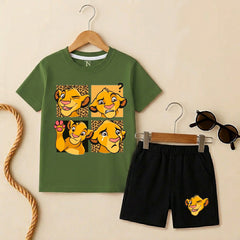 Mufasa Lion Olive Shirt with Black Short Set For Kids