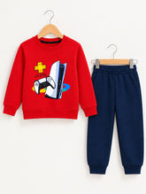 Ps5 Red Sweatshirt With Navy Blue Trouser Set For Kids