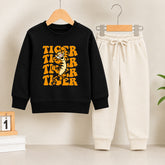 Tiger Black Sweatshirt With off white Trouser Set For Kids