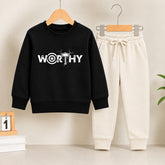 Worthy Sweatshirt With off white Trouser Set For Kids