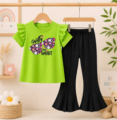 Pretty Parrot T-Shirt With Black Flyper Trouser set For kids