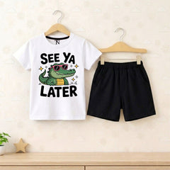 See You Later White shirt with Black Short Set For Kids