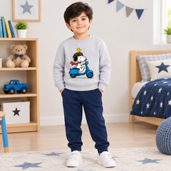 Snoopy Grey Sweatshirt With Navy Blue Trouser Set For Kids