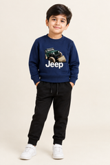 Jeep Navy Blue Sweatshirt With Black Trouser Set For Kids