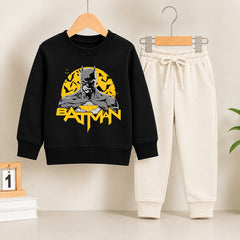 Batman Black Sweatshirt With off white Trouser Set For Kids