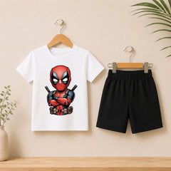 Deadpool white shirt with black Short set For kids