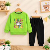 I am so Cute Green Sweatshirt with black trouser For Kids