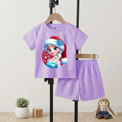Frozen Light Purple shirt with Light Purple Short Set For Kids