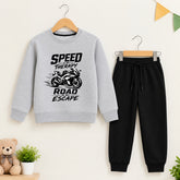Speed Grey Sweatshirt With Black Trouser Set For Kids