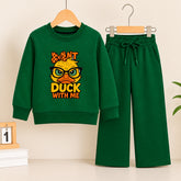 Duck with Me Green Sweatshirt With green Trouser Set For Kids
