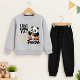 Kunfu Panda Grey Sweatshirt With Black Trouser Set For Kids