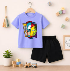 Marvel Sky Blue shirt with Black Short Set For Kids