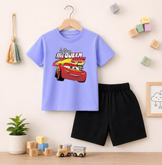 MC Queen Sky Blue shirt with Black Short Set For Kids