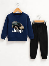 Jeep Navy Blue Sweatshirt With Black Trouser Set For Kids