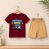 Patrol Mood Maroon shirt with skin Short set For kids