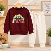 Rainbow Burgundy Sweatshirt with off white Trouser For Kids