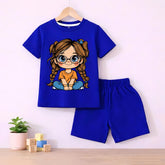Cute Girl Royal Blue shirt with Royal Blue Short set For kids
