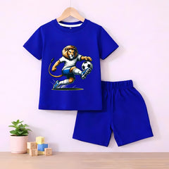 Lion play Football shirt with Royal Blue Short set For kids