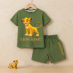 Simba Olive Green shirt with Black Short Set For Kids