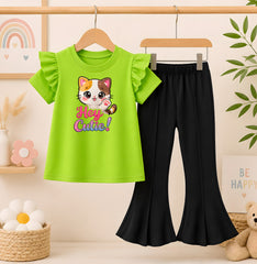 HY Cutie Parrot T-Shirt With Black Flyper Trouser set For kids