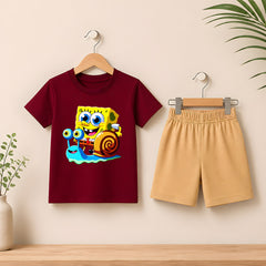 Spongebob Maroon shirt with skin Short set For kids