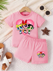 The PowerPuff Girl Pink shirt with Pink Short Set For Kids