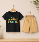 Travel Black shirt with Skin Short set For kids