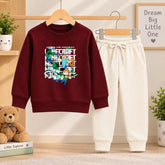 Minecraft Burgundy Sweatshirt with off white Trouser For Kids