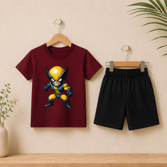 Wolverine Maroon shirt with Black Short set For kids