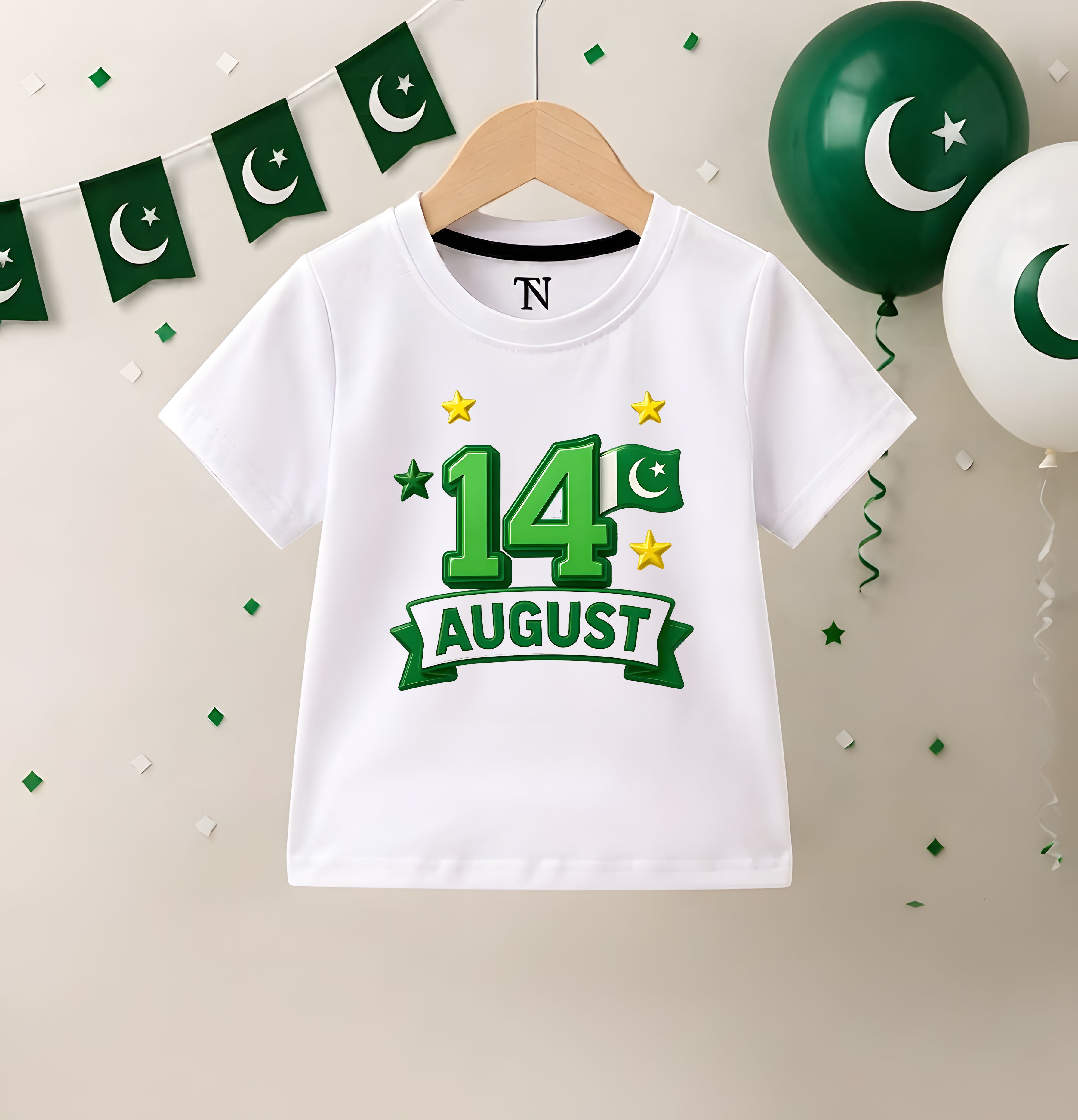 White 14 August Shirt for Kids