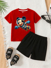 Mickey Astronaut Red Shirt with Black Short Set For Kids