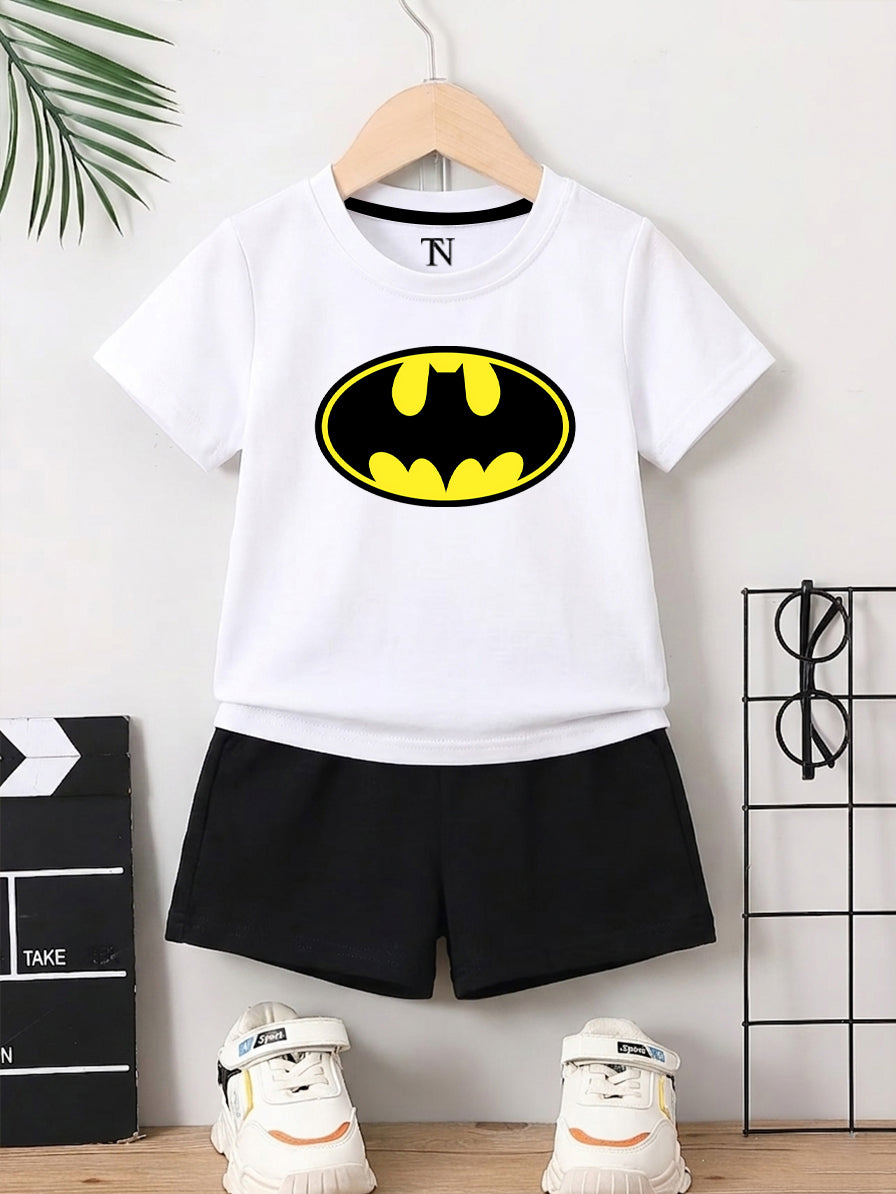Batman White Shirt with Black Short Set For Kids