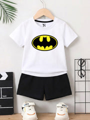 Batman White Shirt with Black Short Set For Kids