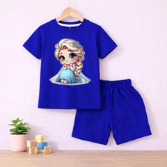 Barbie Doll Royal Blue shirt with Royal Blue Short Set For Kids