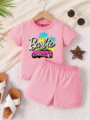 Barbie Car Pink shirt with Pink Short Set For Kids